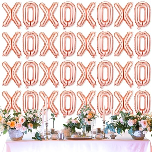 Simgoing 32 Pcs Valentines Day 16 Inches XOXO Balloons XOXO Letter Foil Balloons Banner Valentines Day Decorations for Wedding Bachelorette Party Supply(Rose Gold) | Amazon (US)