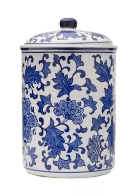 6" x 9.5" Ceramic Round Floral Canister - Blue and White | Belk