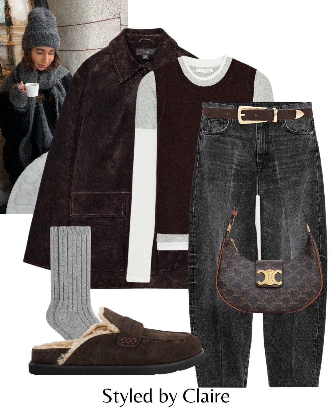 SUEDE BLAZER STYLING🍫
Tags: Zara oversized chocolate leather triple layer top grey white barrel leg jeans shearling teddy mules ribbed socks belt beanie triangle scarf Celine bag fashion winter inspo outfit ideas chic women’s style city break capsule wardrobe cool girl

#LTKshoes #LTKwinter #LTKstyletip
