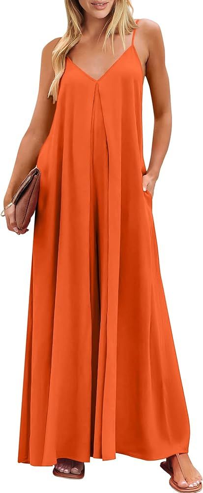 ANRABESS Jumpsuits for Women Summer Loose Boho Romper Beach Wide Leg V Neck Sleeveless Outfits 20... | Amazon (US)