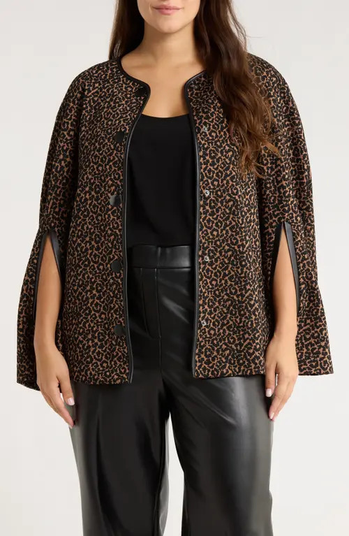 KASPER Leopard Jacquard Cape in Dark Camel/Black at Nordstrom, Size 2X | Nordstrom