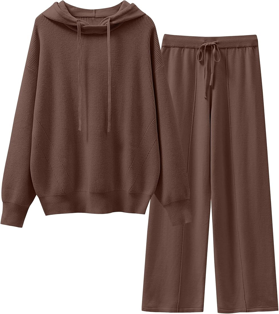 ANRABESS Women 2 Piece Outfits Sweater Sets Loose Long Sleeve Hoodies Knit Pullover Wide Leg Pant... | Amazon (US)