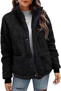 Womens Casual Fleece Jacket Full Zip Sherpa Jackets Winter Faux Fur Coat Button Down Fuzzy Outwea... | Amazon (US)