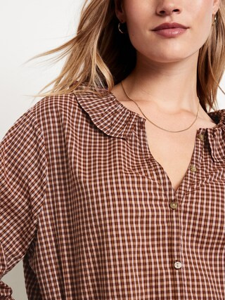 Button-Down Plaid Ruffle Shirt | Old Navy (US)