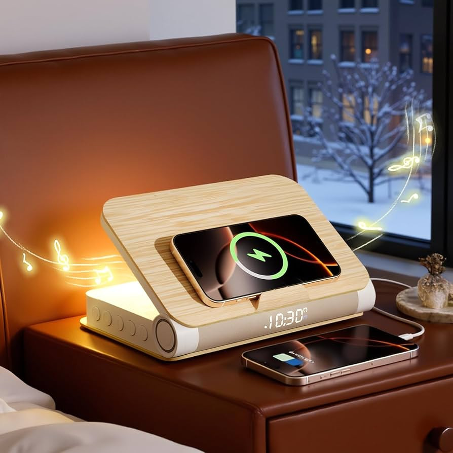 Vivilumens Alarm Clocks Wireless Charger Bluetooth Speaker Loud Sunrise Bedside Lamp for Heavy Sl... | Amazon (US)