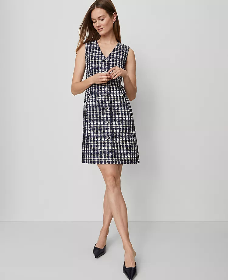 Tweed Button Shift Dress | Ann Taylor