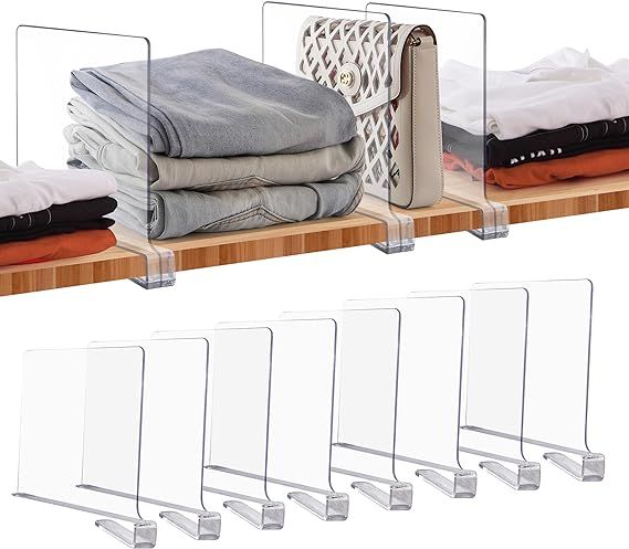 JOY DECOR 8 Pack Acrylic Clear Shelf Dividers for Closets Organization and Storage Adjustable Ver... | Amazon (US)
