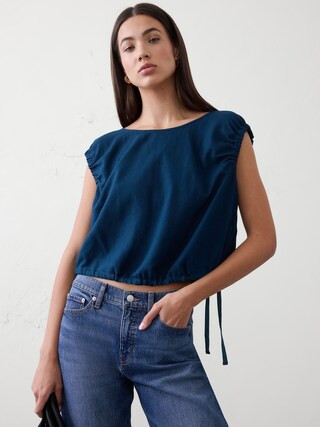 Linen-Blend Side-Tie Top | Banana Republic Factory