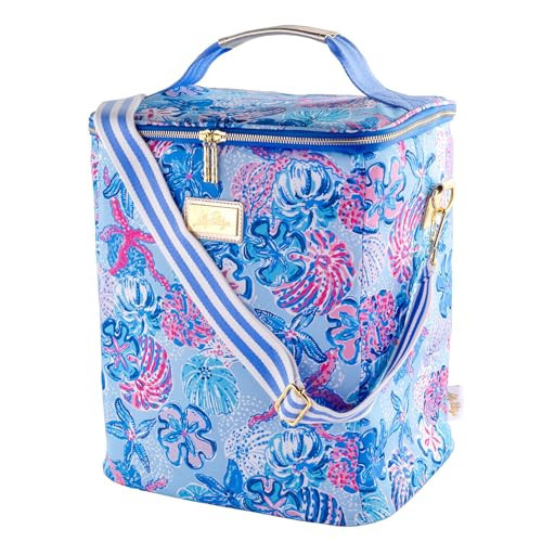 Lilly Pulitzer Insulated Wine Carrier, Cooler Bag Holds up to 4 Bottles of Wine, Soft Cooler with Adjustable/Removable Strap and Double Zipper Close, Beachcomber | Amazon (US)