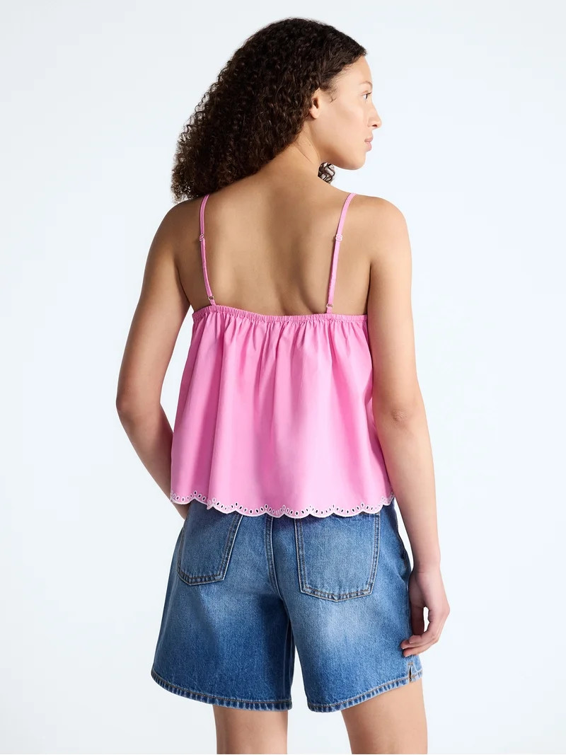 Free Assembly Women's Embroidered Cotton Tank Top with Peplum Hem, Sizes XS-XXL | Walmart (US)