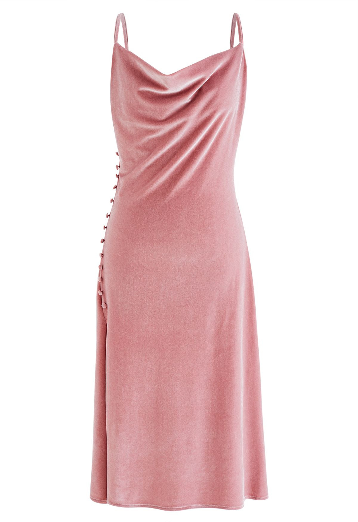 Cowl Neck Side Slit Velvet Cami Dress | Chicwish