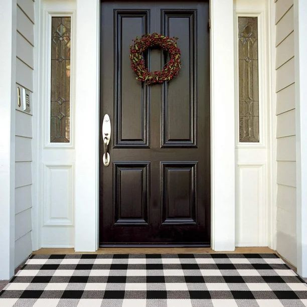 Buffalo Plaid Outdoor Rug Runner Doormat 24'' x 51'', Black/White Cotton Woven Checkered Farmhous... | Walmart (US)