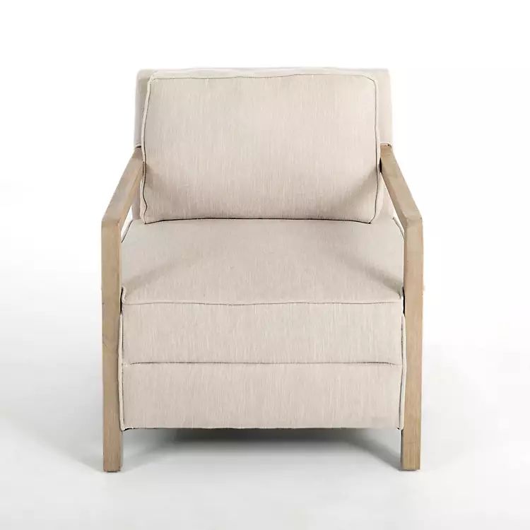 Beige Upholstered Wood Arm Accent Chair | Kirkland's Home