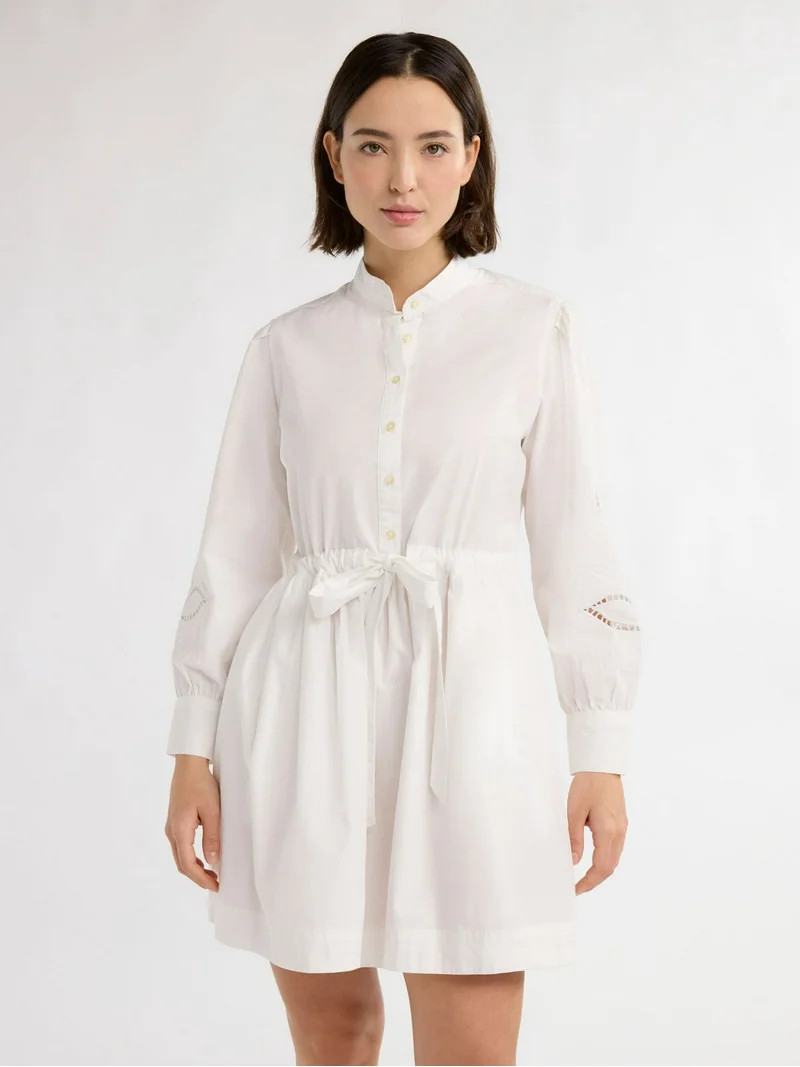 Free Assembly Women’s Cotton Tie Front Mini Dress with Long Sleeves, Sizes XS-XXXL - Walmart.co... | Walmart (US)