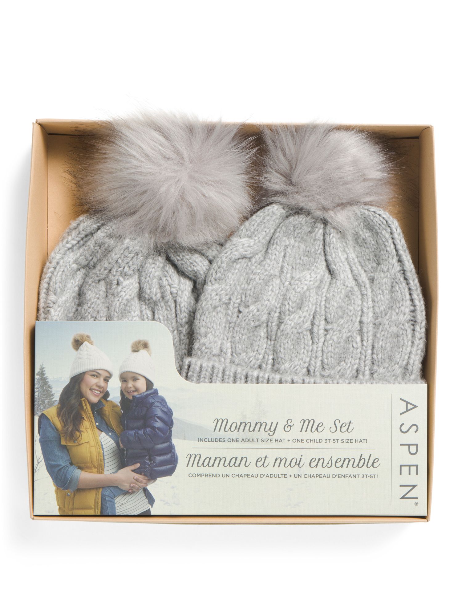 Mommy &amp; Me Cable Hats With Poms Set | TJ Maxx