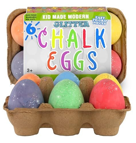 Kid Made Modern Glitter Easter Egg - Set of 6 Egg-Shaped Colored Chalks for Kids, Washable Outdoor Drawing Chalk for Easter Basket Stuffers, Spring Crafts & Egg Hunt Fun, Ages 3+ & Beyond | Amazon (US)