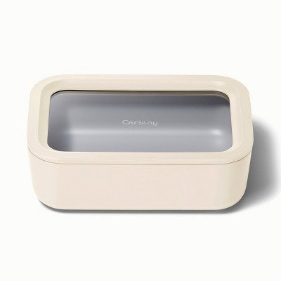 Caraway Home Medium Ceramic Coated Glass Food Storage Container Cream | Target