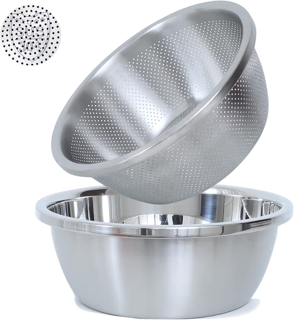 304 Stainless Steel Fine Mesh Colander Set, 2QT Large Capacity Strainer with Mixing Bowl — Rins... | Amazon (US)