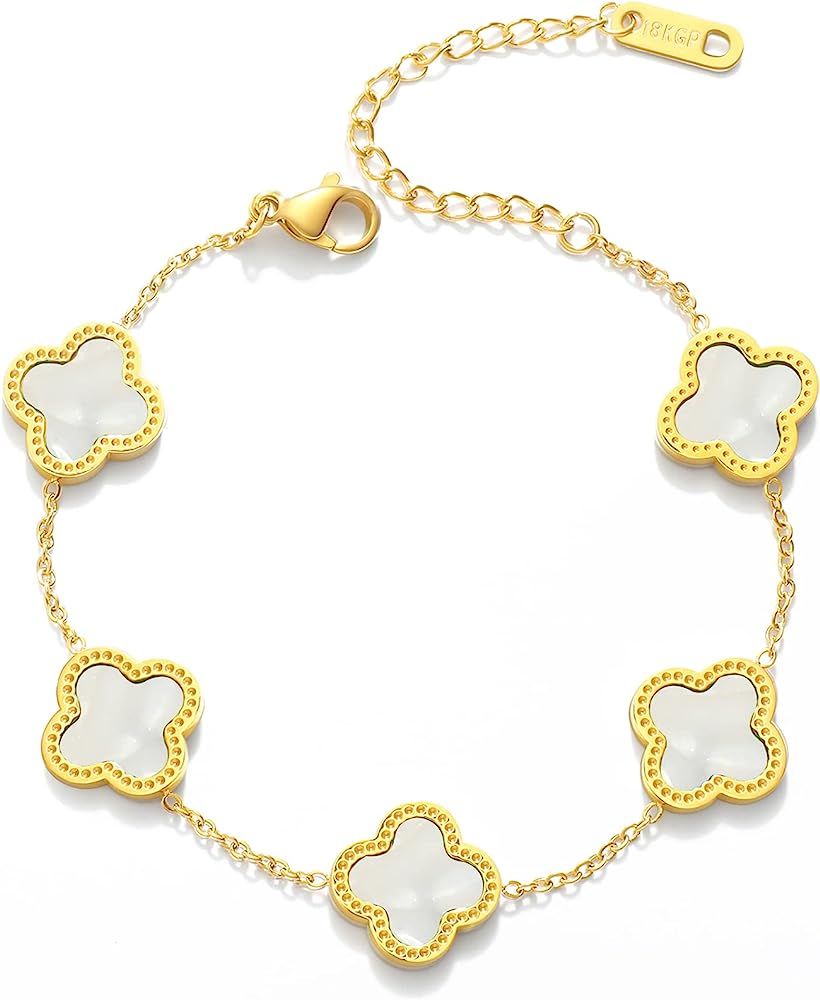 Link Bracelets for Women Girls Trendy Bracelet Cute Plated 18K Gold Lucky Adjustable Clover Link ... | Amazon (US)