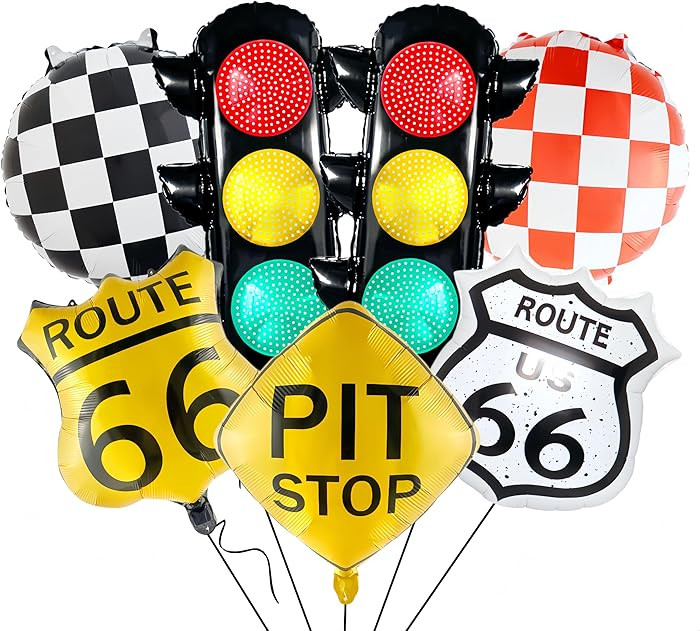 7Pcs Race Car Party Balloon Set/Traffic Light Pit Stop Mqueen Set/Talladega Nights Party Decor/Di... | Amazon (US)