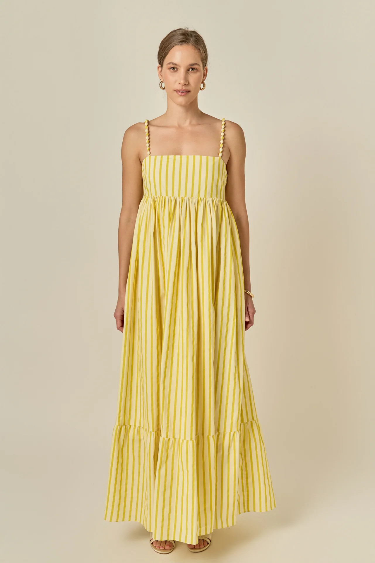 Beaded Strap Striped Maxi Dress | English Factory