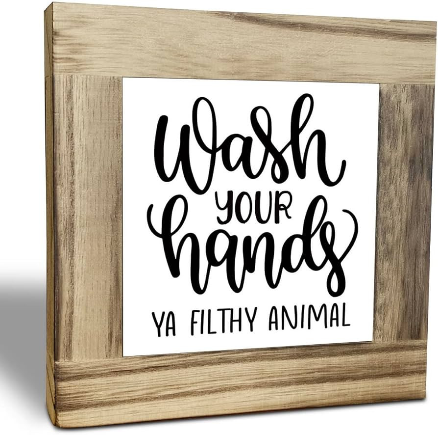 Rustic Bathroom Wood Plaque Sign, Wash Your Hands Ya Filthy Animal, Funny Bathroom Décor Sign, B... | Amazon (US)