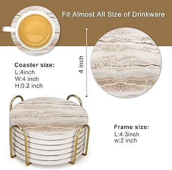 6 Pcs Marble Ceramic Coasters with Holder Best Absorbent Drink Coasters Round Ceramic Table Coast... | Amazon (US)