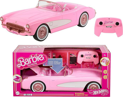 Hot Wheels RC Barbie Corvette, Battery-Operated Remote-Control Toy Car from Barbie The Movie, Hol...