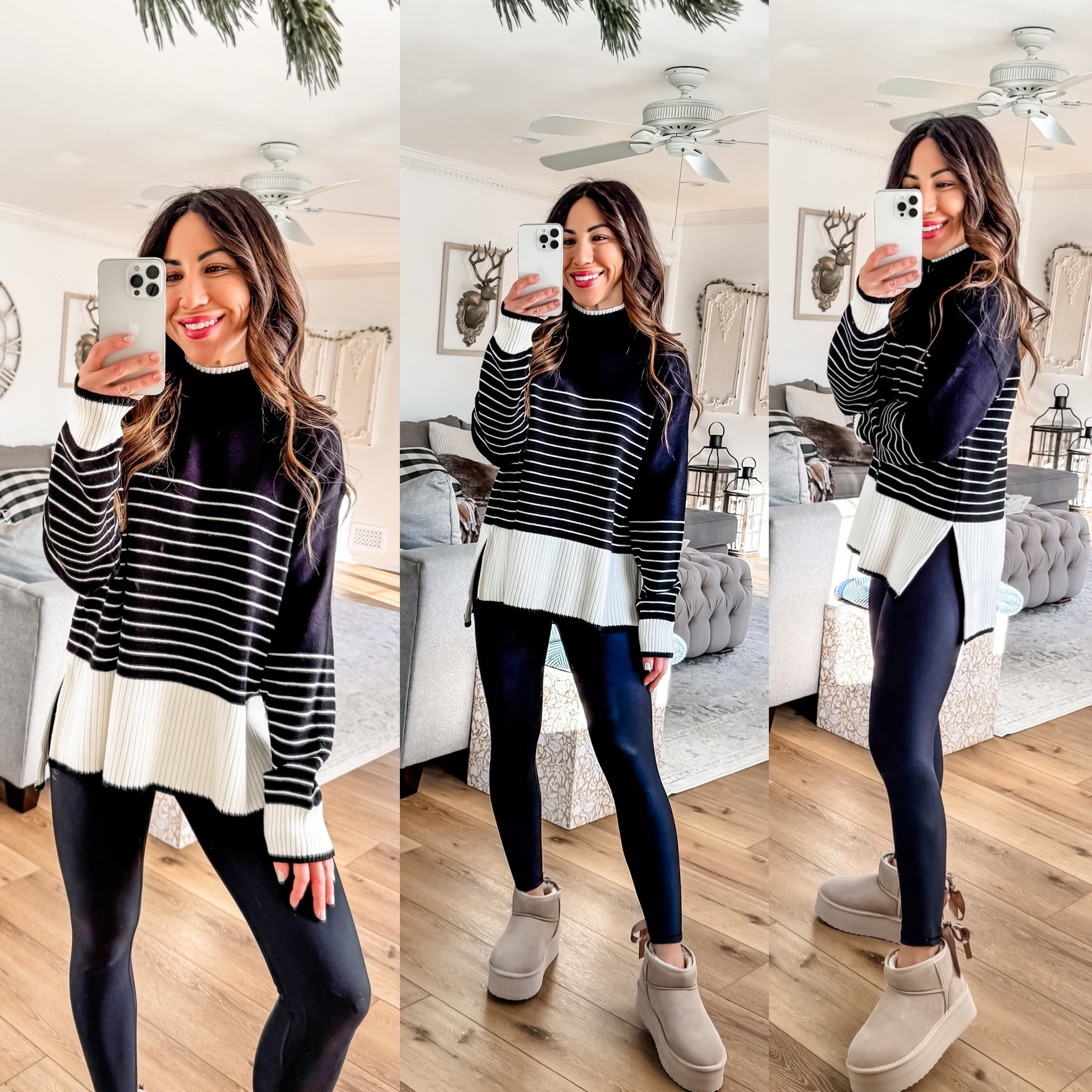 Cupshe code: tammy15 or tammy20. 
Spanx leggings code: tammyxspanx. 
Small in all. Striped sweater, turtleneck.

#LTKSaleAlert #LTKFindsUnder100 #LTKFindsUnder50
