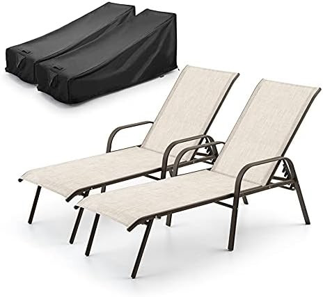 Crestlive Products 2PCS Adjustable Chaise Lounge Chairs with Covers Set, 5-Position Outdoor Recliner | Amazon (US)