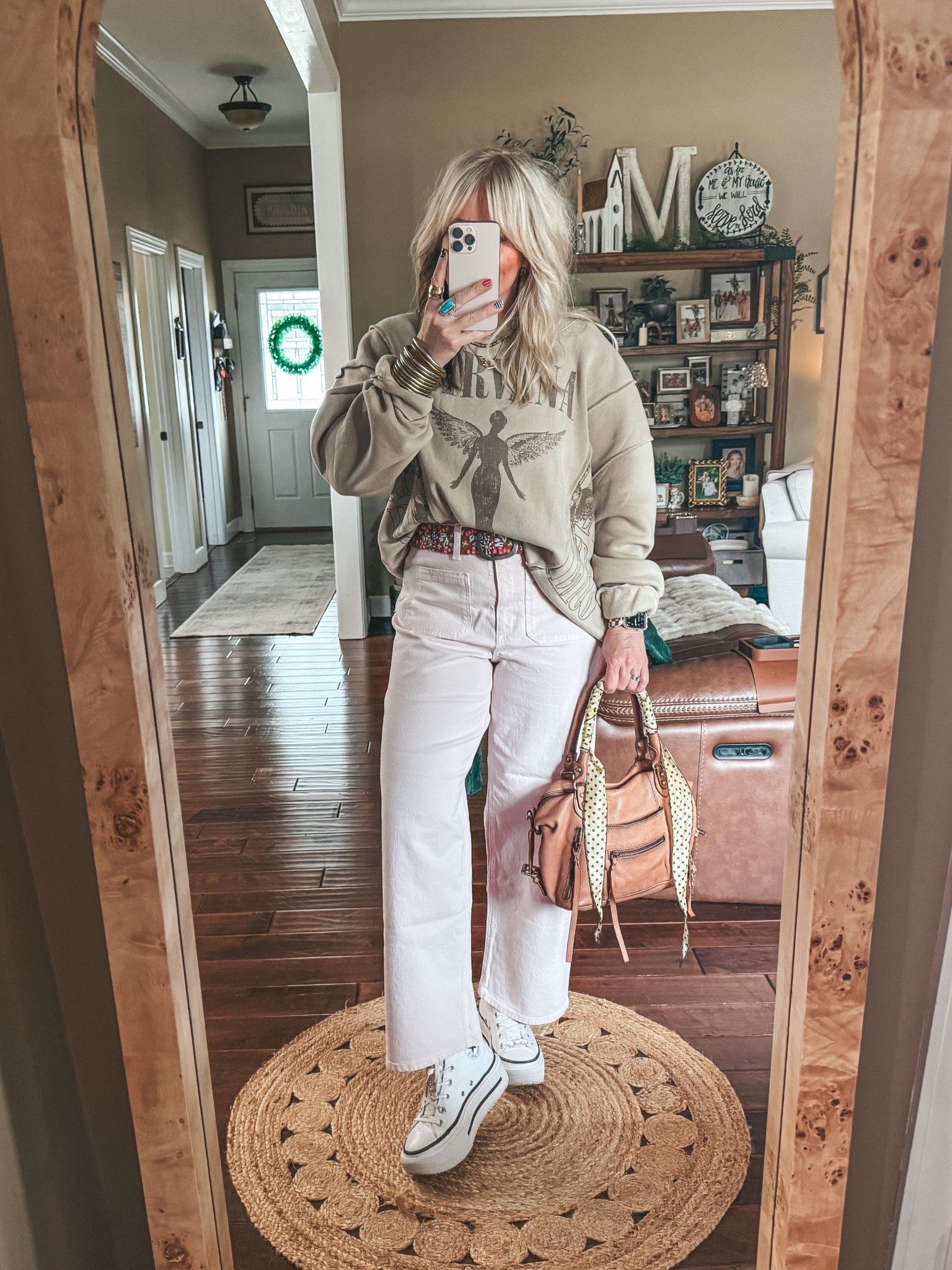 Love this fit 
Sweatshirt XL 
Tank underneath M
Jeans sized up 
Belt M
Converse sized down 


#LTKootd #LTKgrwm #LTKOver40