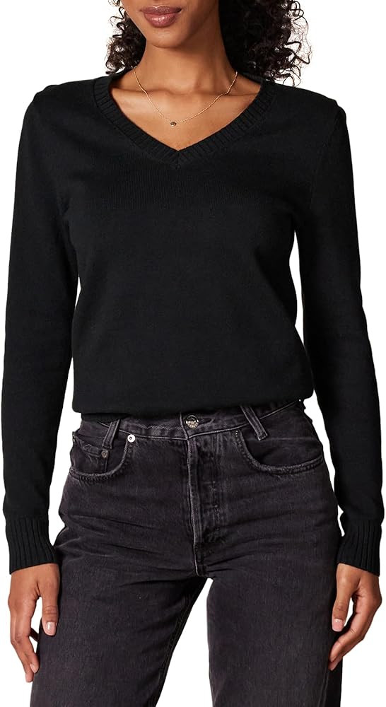Amazon Essentials womens Lightweight Long-Sleeve V-Neck Sweater, 100% Cotton | Amazon (US)