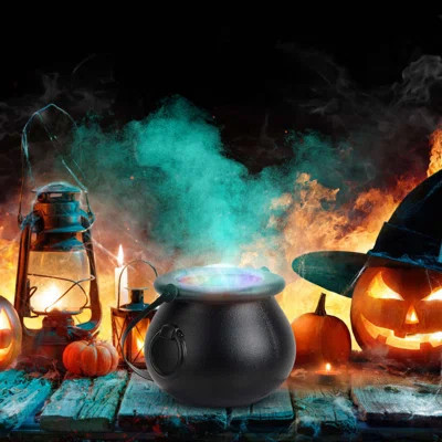 Halloween Mist Maker Fogger Witch Cauldron Fog Maker Fog Machine with Handle 12 LED Lights | Wayfair North America