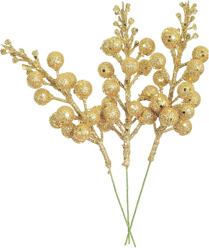14 Pack Christmas Glitter Berries Stems, 7.8Inch Artificial Christmas Picks for Christmas Tree Or... | Amazon (US)