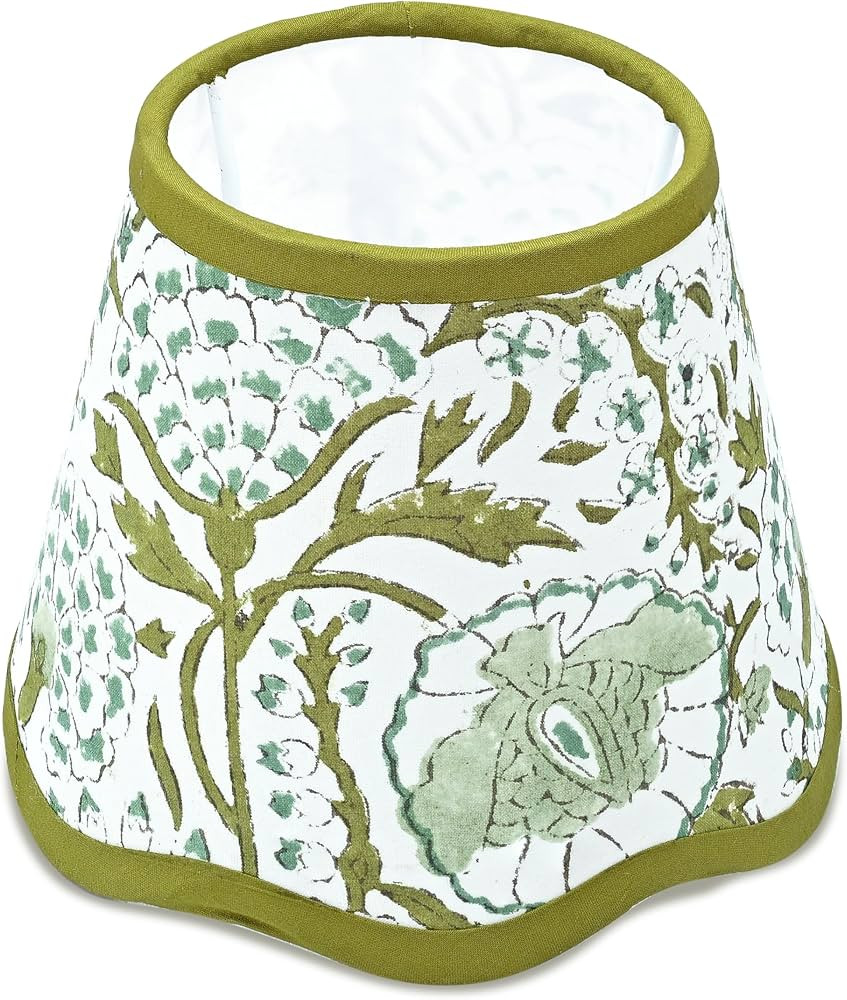 CPC Cotton Print Club Agate Green Scallop Block Print Uno Cotton Lampshade Floral Medium 4 Top x ... | Amazon (US)