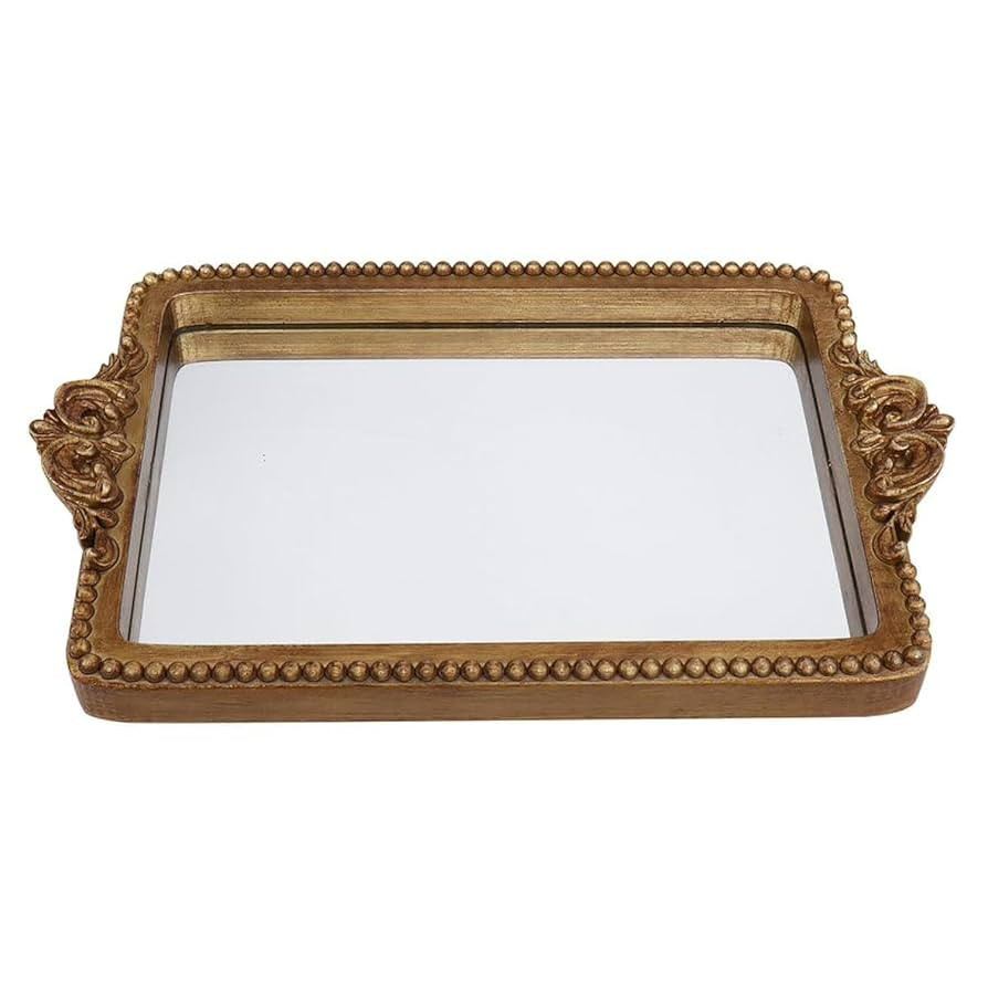 Vintage Gold Tray with Mirror Glass Base | Card Holder for Guests During Occasions and Events or ... | Amazon (US)