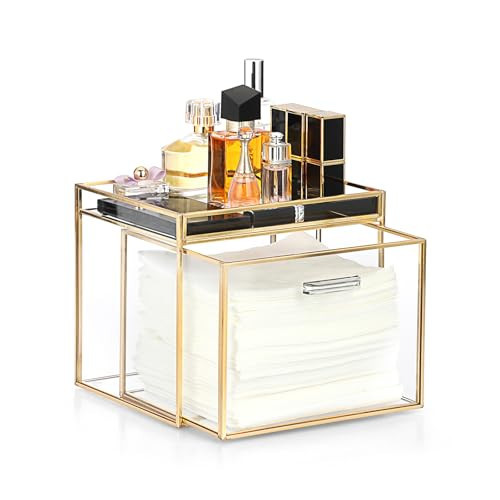 Sumnacon Disposable Face Towel Holder Glass Facial Towel Holder with Drawer | Amazon (US)