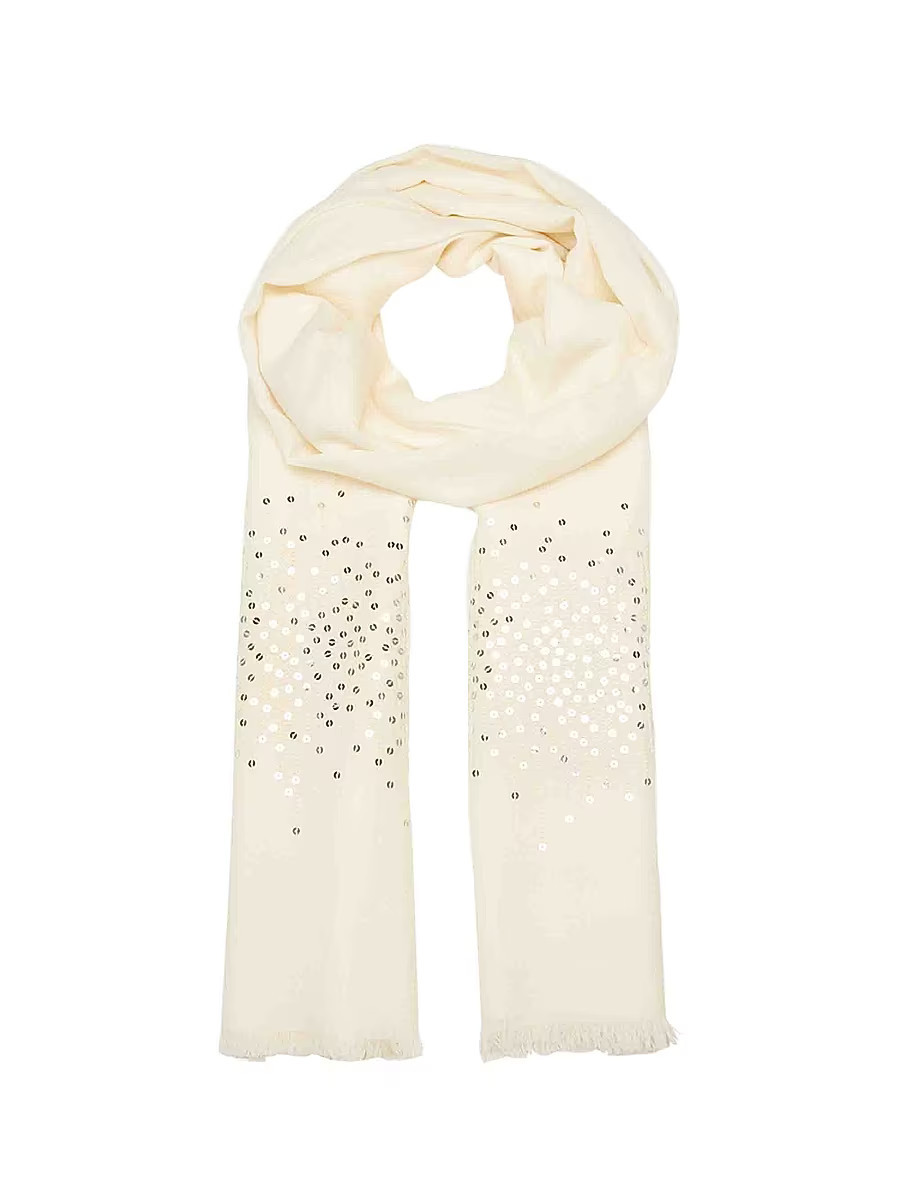 Women's Sequin-Embellished Cashmere Scarf - Ivory | Saks Fifth Avenue