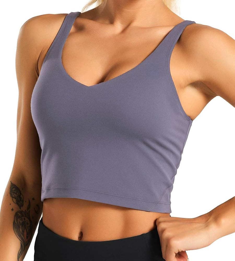 Sports Bra for Women Longline Padded Bra Yoga Crop Tank Tops Fitness Workout Running Top | Amazon (US)