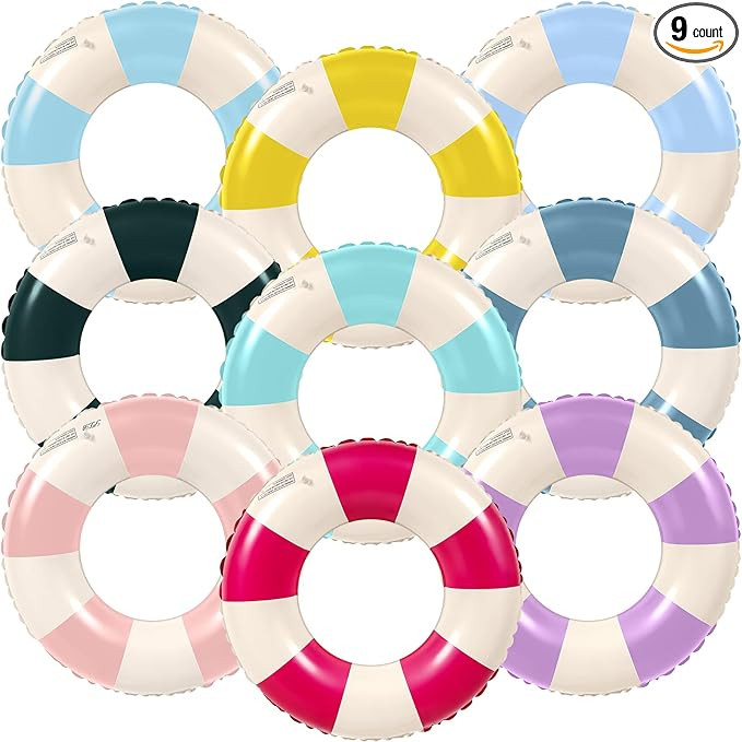 Lenwen 9 Pcs Classic Striped Pool Inner Tubes Pool Tubes with Fun Prints Pool Float Tube Inflatab... | Amazon (US)