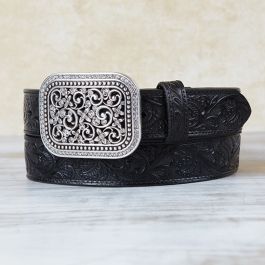 Ariat Black Tooled Belt with Rhinestone Buckle | Rod's Western Palace/ Country Grace