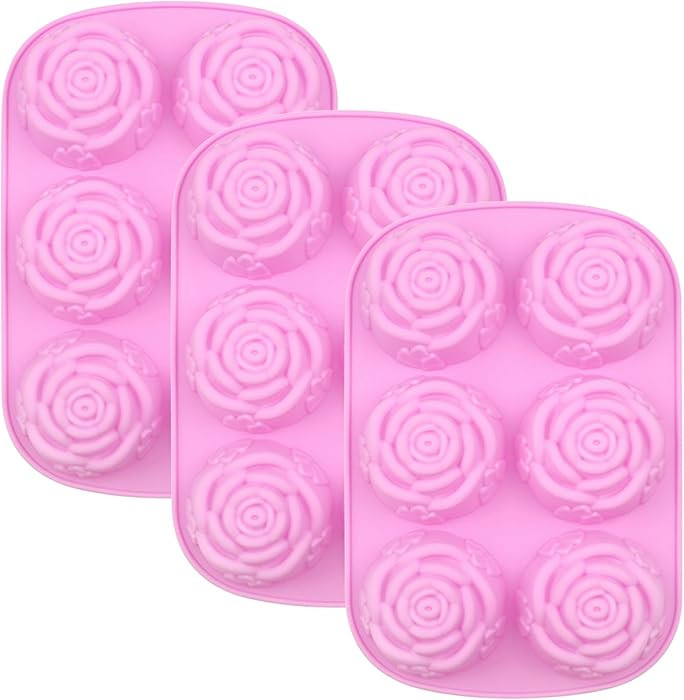3 Pcs 6 Cavity Rose Flower Silicone Mold for Cake Chocolate Candy Cupcakes Pudding Muffins Ice Cu... | Amazon (US)
