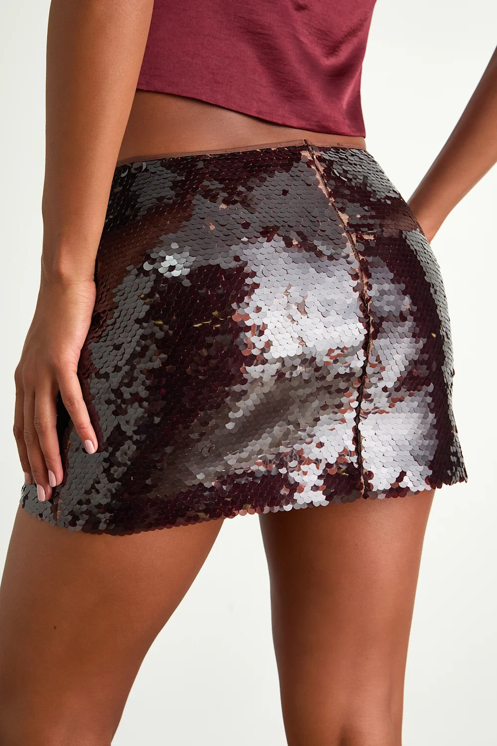 Jadira Dark Brown Sequin Low-Rise Mini Skirt | Lulus