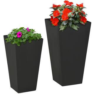Black Outdoor Metal Planter Set, Flower Pots with Drainage Holes, Durable and Stackable for Patio, Yard, Garden (2-Pack) | The Home Depot