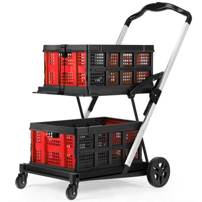 2-Tier Multi Use Functional Collapsible Utility Cart,Adjustable Shopping Carts with Storage Crates and Wheels,29.13" L*18.11" W*43.3" H Red | Wayfair Professional