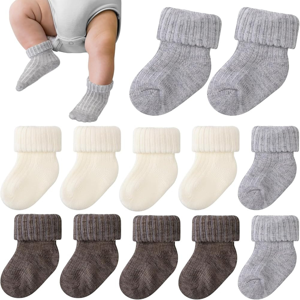 JenPen 6 Pairs Wool Preemie Socks Premature Turn Cuff Wool Socks for Preemie Boys Girls Hospital ... | Amazon (US)