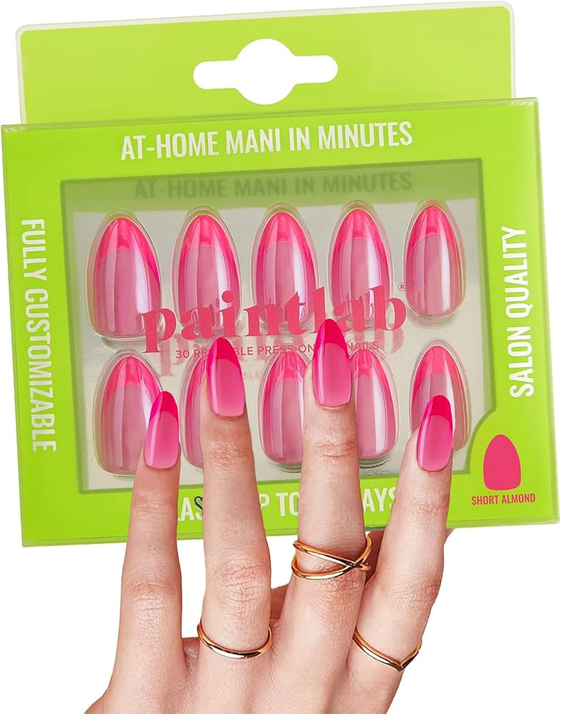 PaintLab Press-On Nails Manicure Kit, Pink Flamingo, 30-Piece Set, Long-Lasting Fake Nails with G... | Amazon (US)