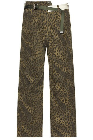 Andersson Bell Unisex Leopard Cross-Over Wide Jeans in Green - Green. Size 32 (also in ). | FWRD 