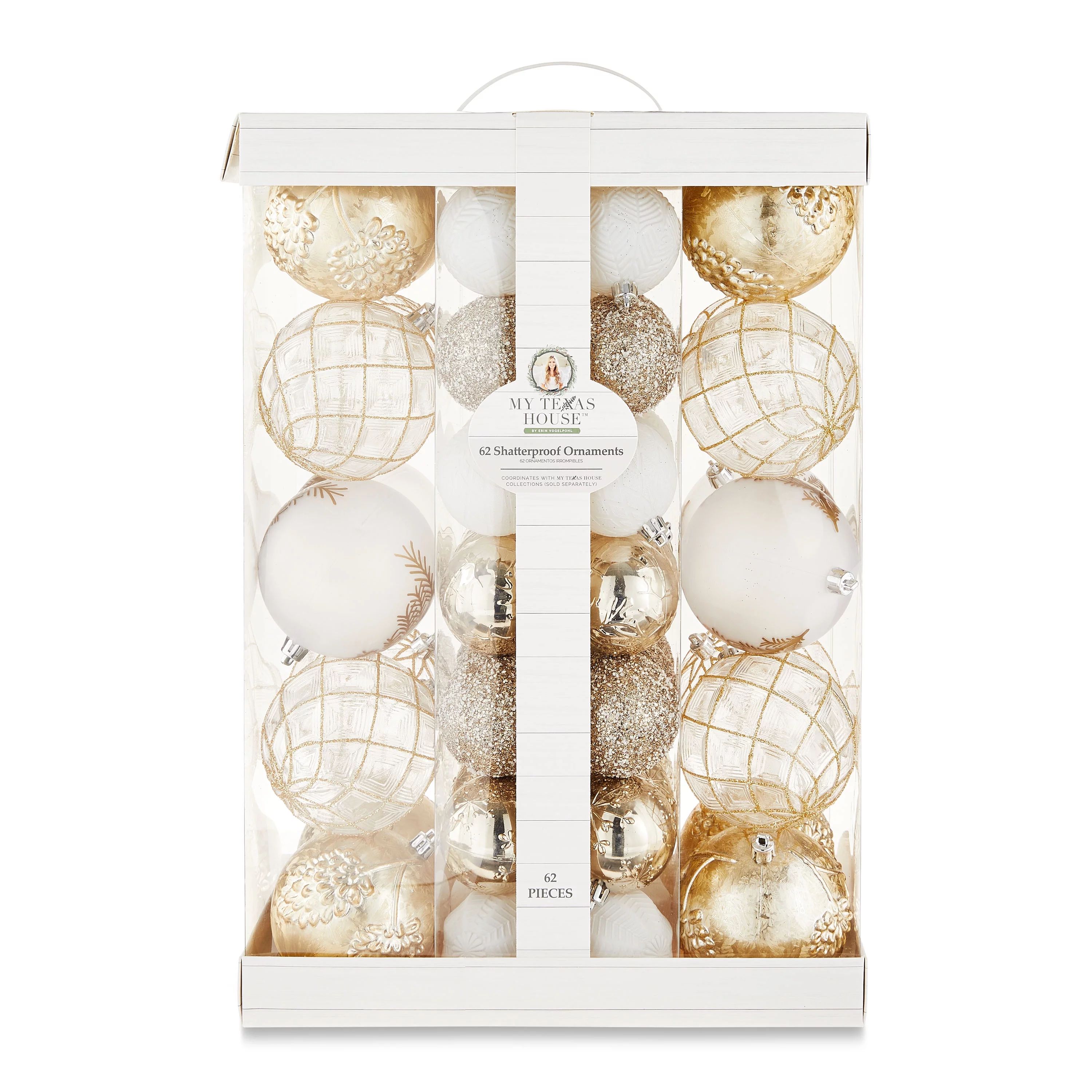 My Texas House Gold and White Hanging Shatterproof Ornament Set, 62 Count | Walmart (US)