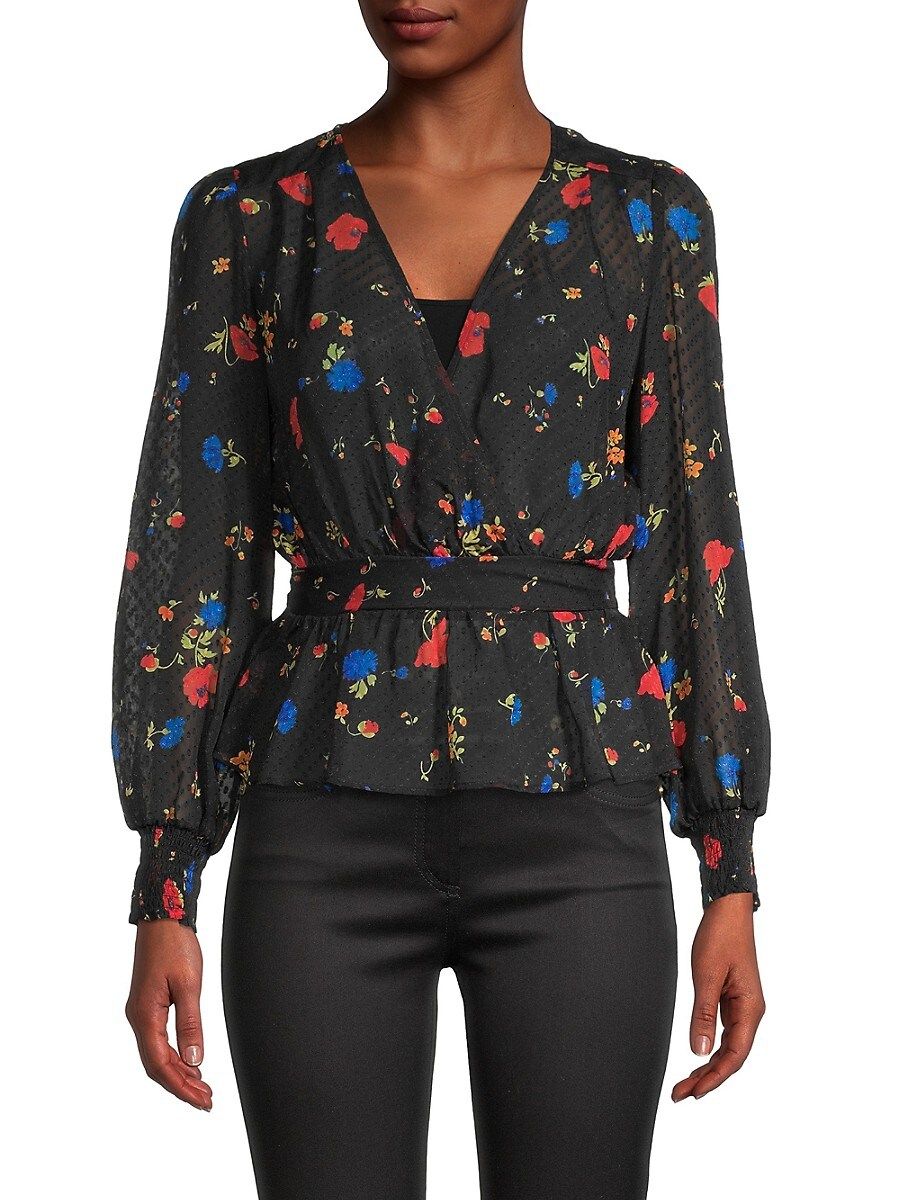 The Kooples Women's Silk Floral & Swiss Dot Peplum Top - Black Multi - Size 3 (L) | Saks Fifth Avenue OFF 5TH